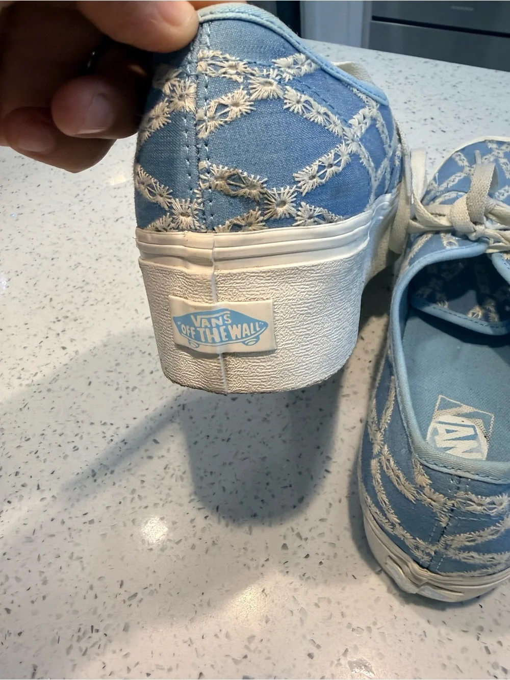 Vans Blue Daisy Embroidered Platform Sneakers